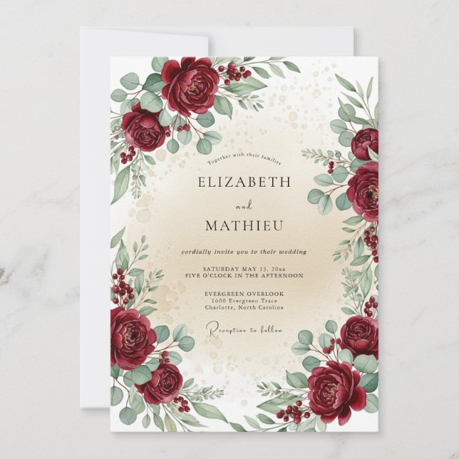Convite Burgundy Timeless Botanical Wedding (Frente)