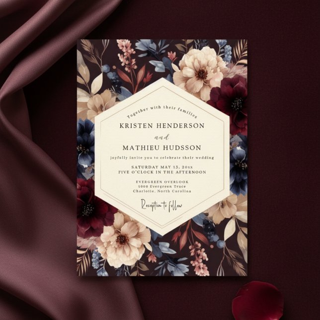 Convite Burgundy Twilight Botanical Romance Wedding (Criador carregado)