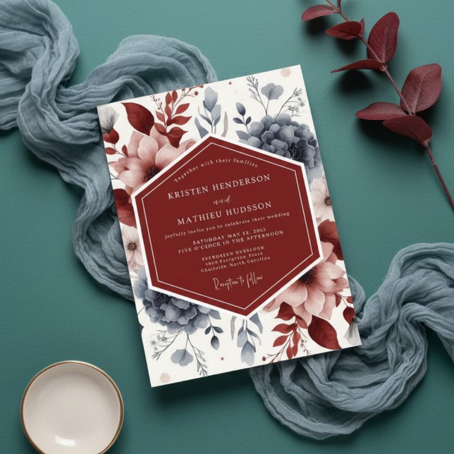 Convite Burgundy Twilight Botanical Wedding (Criador carregado)