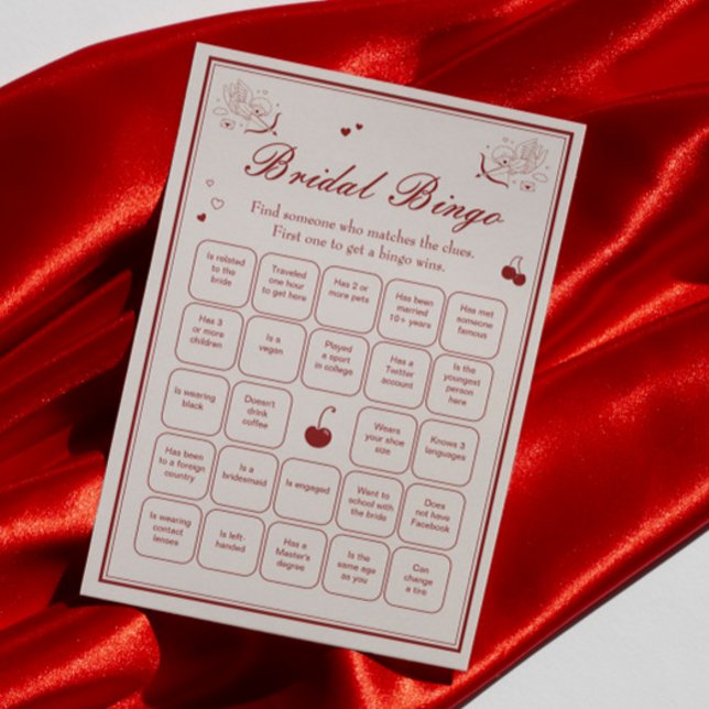 Convite Burgundy Valentine Bridal Shower Bingo Game Card (Criador carregado)