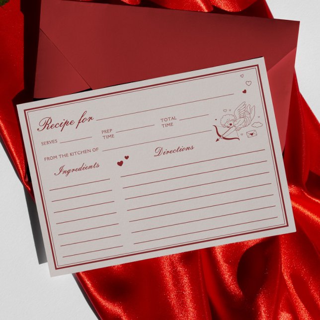 Convite Burgundy Valentine Bridal Shower Recipe Card (Criador carregado)