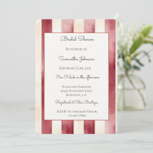 Convite Burgundy Vermelho Creme Listras Chuveiro Nupcial