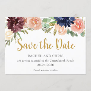 Convite Burgundy Watercolor Casamento outono Salvar Data