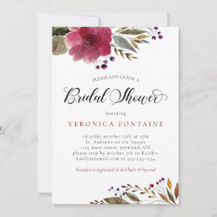 Convite Burgundy Watercolor Chá de panela Floral