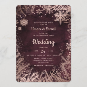 Convite Burgundy Watercolor com Casamento no inverno Rosa