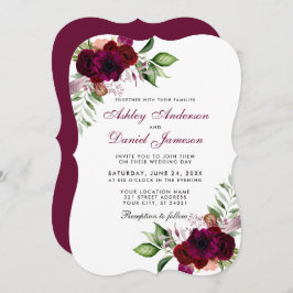 Convite Burgundy Watercolor Floral Boho Weds B