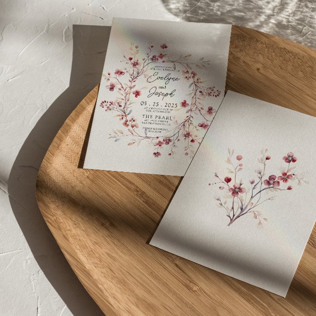 Convite Burgundy Watercolor Flowers Boho Moderno Casamento (Criador carregado)