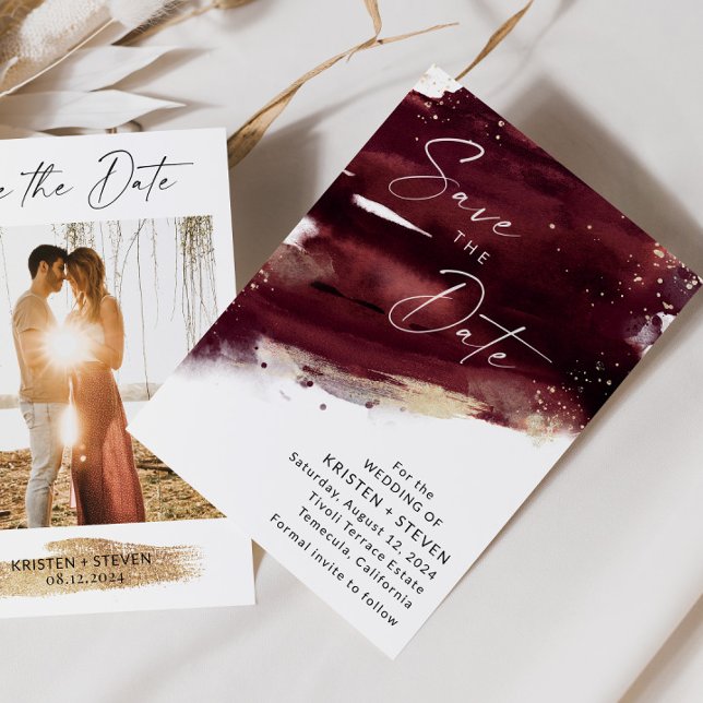 Convite Burgundy Watercolor Guarda A Data (Criador carregado)