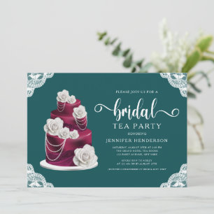 Convite Burgundy Wedding Cake Emerald Bridal Tea Party