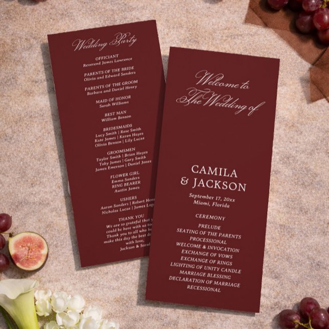 Convite Burgundy Wedding Flat Program (Criador carregado)