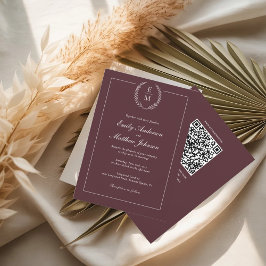 Convite Burgundy Wedding Invitation QR Code