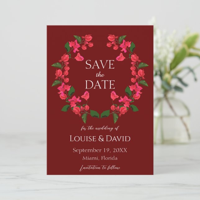Convite Burgundy Wedding Save the date Card (Em pé/Frente)