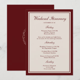 Convite Burgundy Wedding Weekend Itinerary Card
