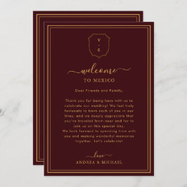 Convite Burgundy Wedding Welcome Letter & Itinerary Card