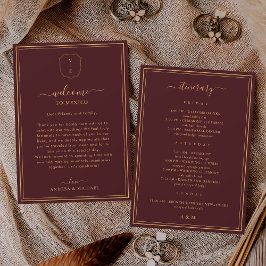 Convite Burgundy Wedding Welcome Letter & Itinerary Card