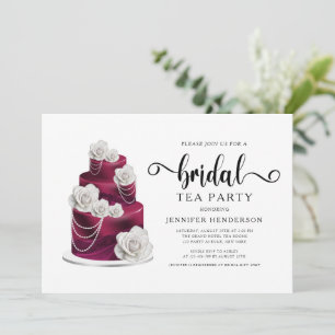 Convite Burgundy Weding Cake Chá de panela Tea Party
