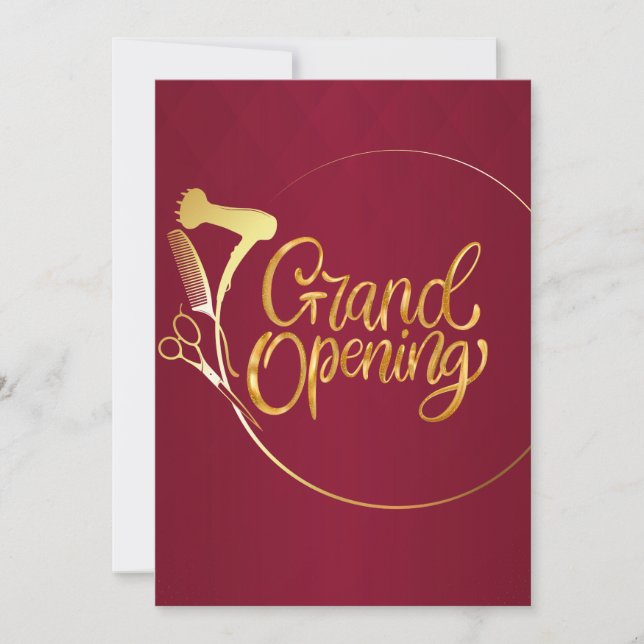 Convite Burgundy Wine & Ouro Beaut Salon Grand Open (Frente)