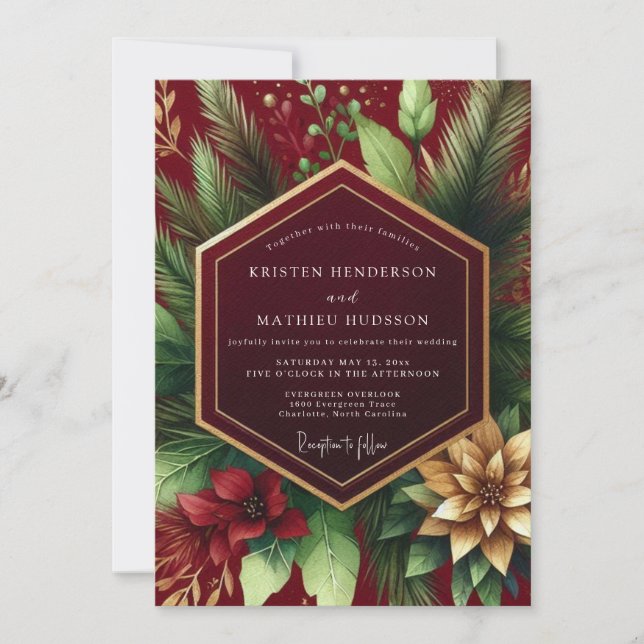 Convite Burgundy Winter Bloom Wedding (Frente)