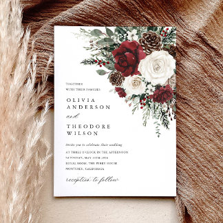 Convite Burgundy Winter Floral Elegant Wedding