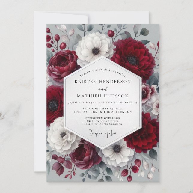 Convite Burgundy Wintry Anemone Wedding (Frente)