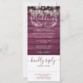 Convite Burgundy Wood String Acende Tudo Em Um Casamento