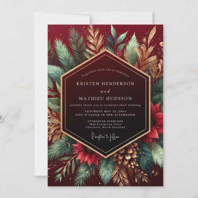Convite Burgundy Woodland Flourish Wedding (Frente)