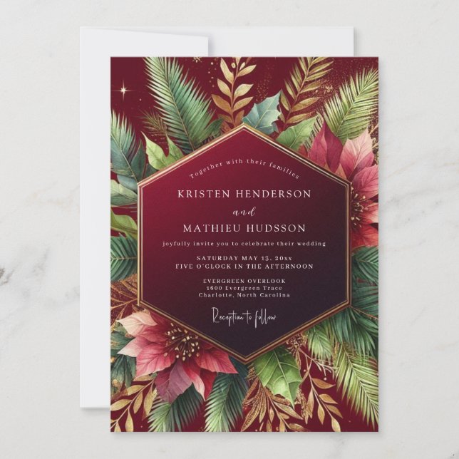 Convite Burgundy Woodland Winter Wedding (Frente)