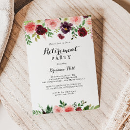 Convite Burguny Purple Primavera Floral Retirement Party