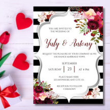 Burguny Template Invitación boda rojo borgoña 