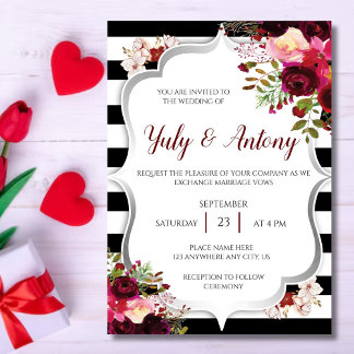 Convite Burguny Template Invitación boda rojo borgoña 