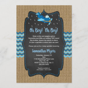 Convite Burlap Airplanes Twin Boys bebê sprinkle convidado