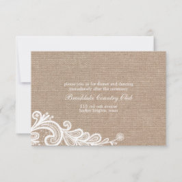 Convite Burlap and Lace Recepção de casamento Card