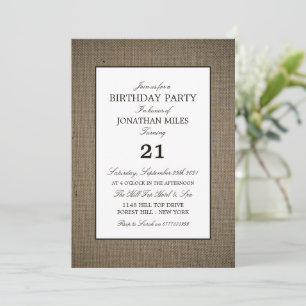 Convite Burlap and Wood, Rustic Birthday