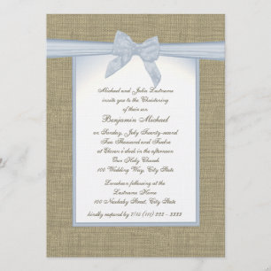 Convite Burlap Baby Blue Christening