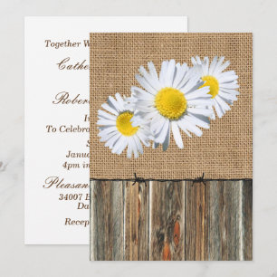 Convite Burlap Barbed Wire e Daisies Convidam