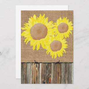Convite Burlap Barnwood Barbed Wire e Sunflower Invitam