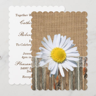 Convite Burlap Barnwood Lace E Daisy Invitation