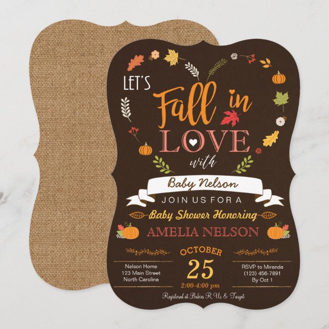 Convite Burlap Caiu No Amor, Pumpkin Chá de fraldas Invite (Frente/Verso)