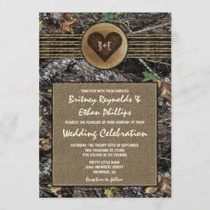 Convite Burlap + Carved Heart Camo Weds Invtions