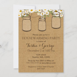 Convite Burlap Daisies Mason Jars Invite