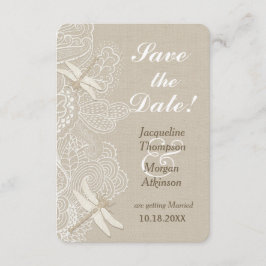 Convite Burlap e Renda Save The Date de Casamento Rústico