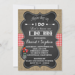 Convite Burlap Gingham e Chalkboard I do CHURRASCO Invent
