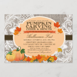 Convite Burlap & Lace Fall Pumpkin Esculpindo Festa de Hal