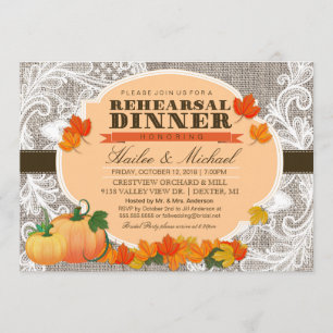Convite Burlap & Lace Fall Pumpkin Sai do Janto de Ensaio