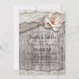 Convite Burlap Lace Floral Brunch e Chá de panela Borracha
