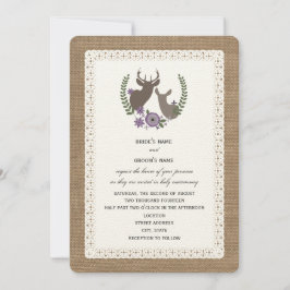 Convite Burlap + Lace Inspirou Deer Buck + Doce Purple
