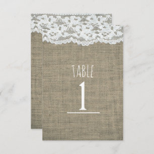 Convite Burlap & Lace Número Simples Da Mesa De Casamento