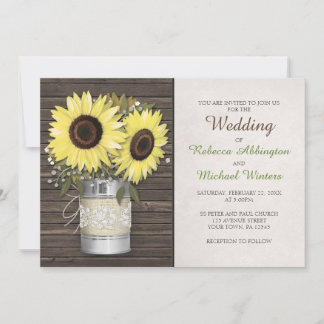 Convite Burlap & Lace Tin Can Sunflower Invitation