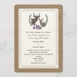 Convite Burlap + Lace Wedding Buck + Doe Deer - Roxo