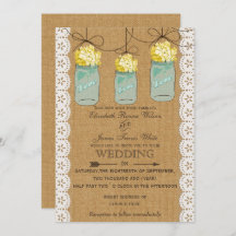 Burlap Lace yellow hydrangeas mason jars convida